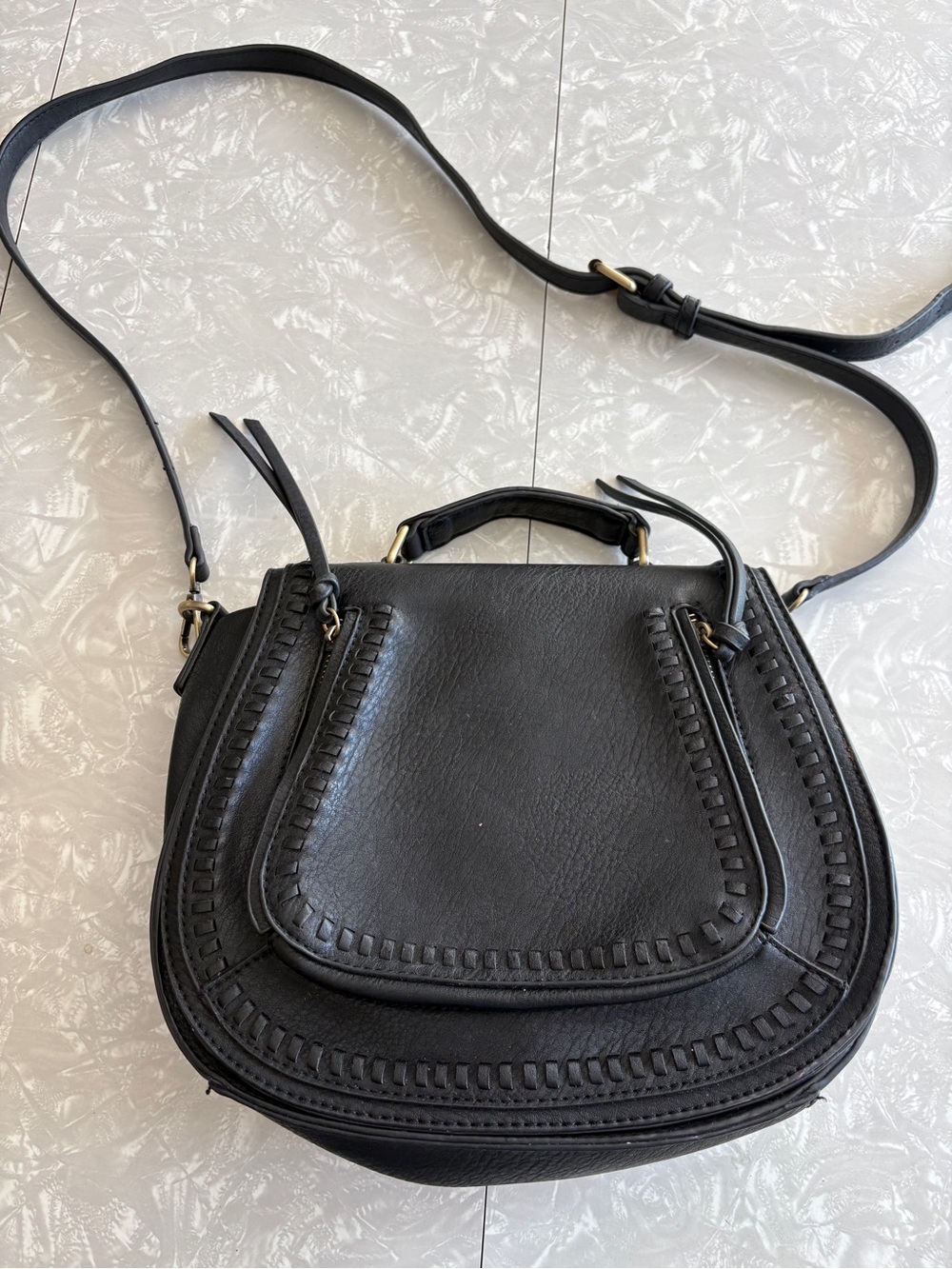 Madison West Black Leather Crossbody Saddle Bag